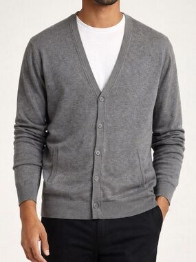Esprit Men's Gray V-Neck Button-Front Cardigan - Size Medium
